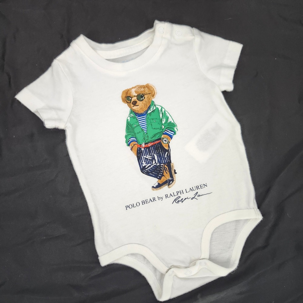 Ralph Lauren Kids Polo Bear Bodysuit 3M White Nautical Preppy Mascot